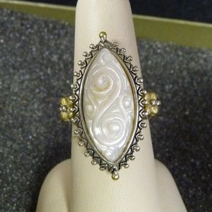 Barbara Bixby Sterling 18K YG Bold Carved MOP Ring